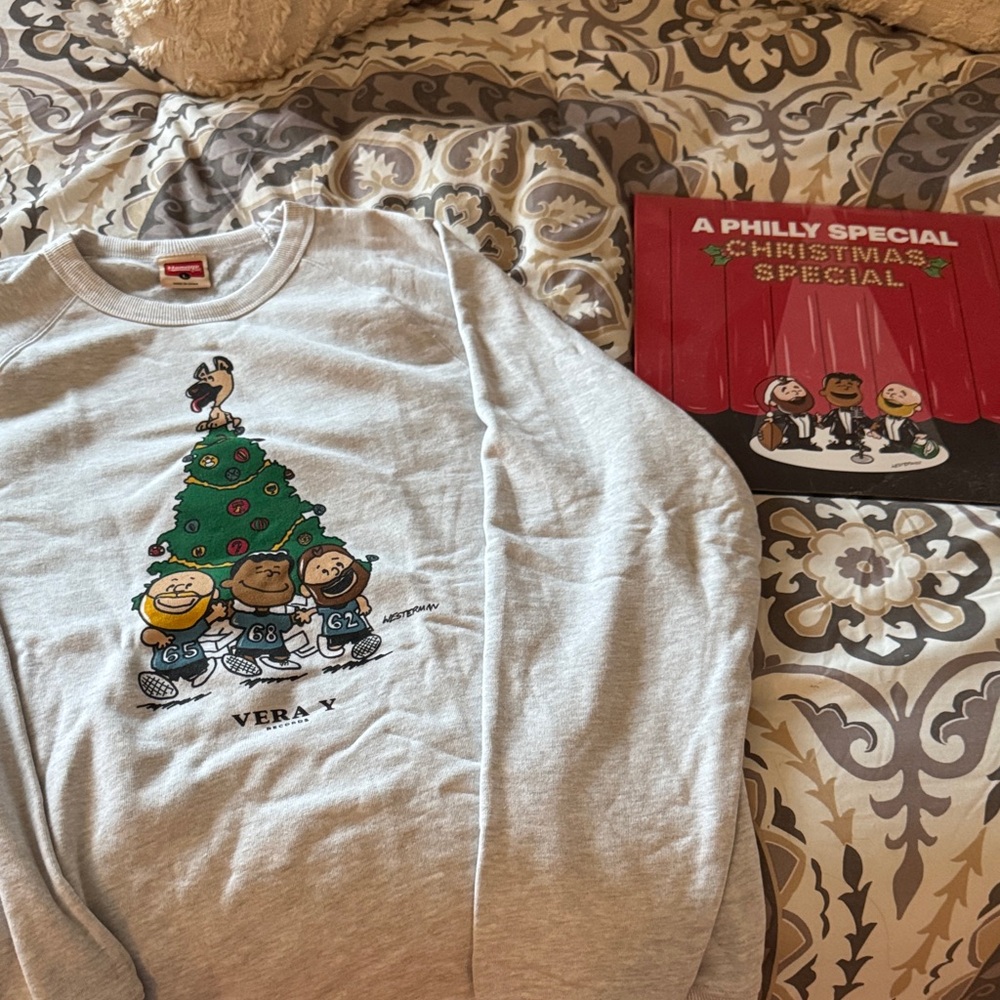 HOMAGE Gray Crewneck Sweatshirt with Holiday Cartoon Graphic